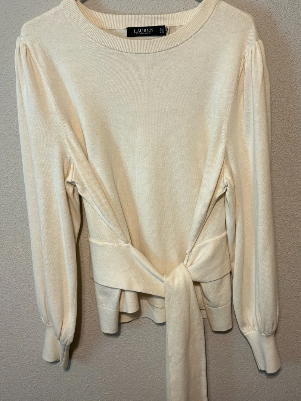 Ralph Lauren Cream Tie-Waist Long-Sleeve Sweatee - Picture 2 of 8